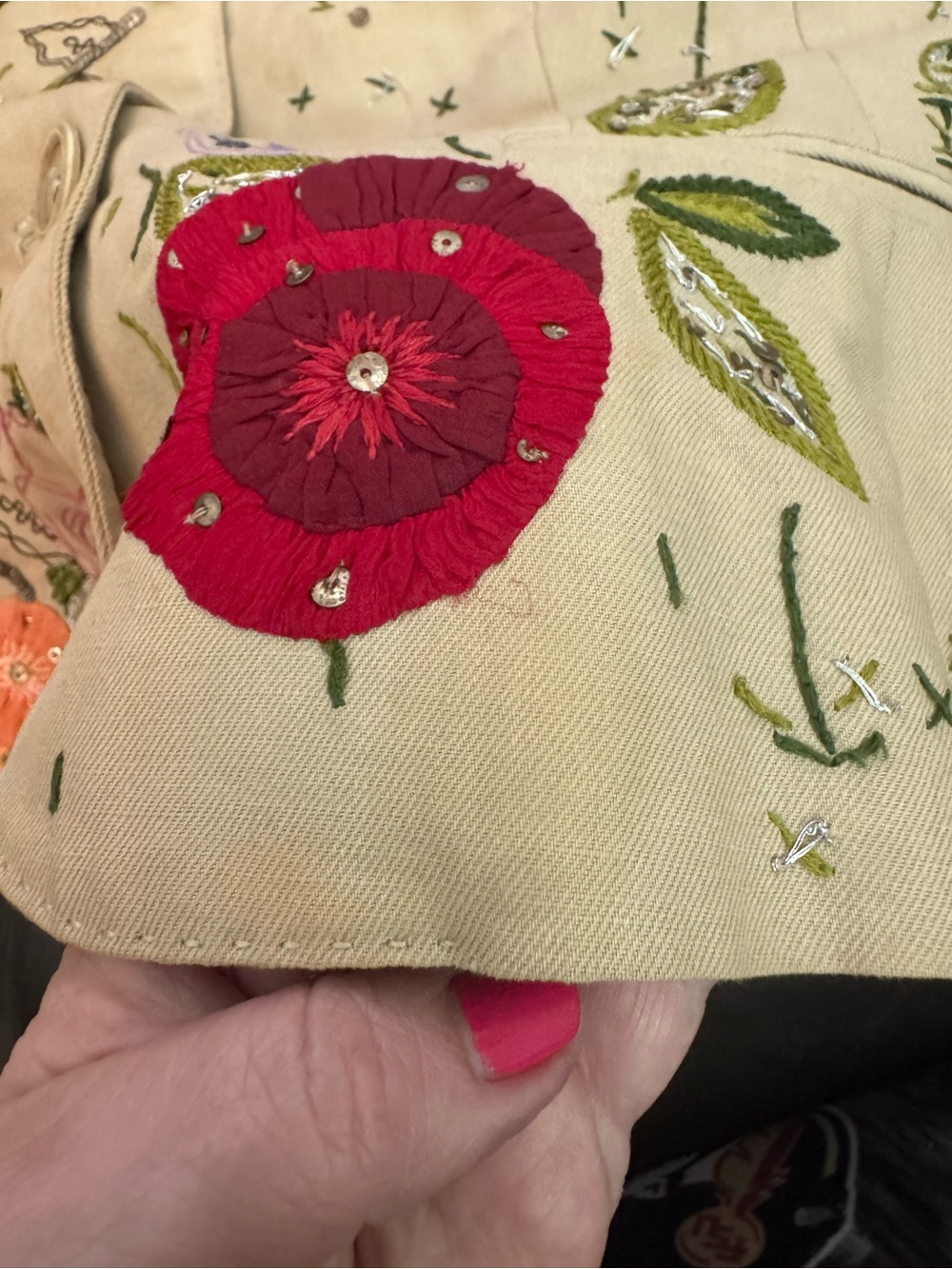 Vintage Moschino Multi Color Embroidered on a Beige Background - Picture 9 of 13